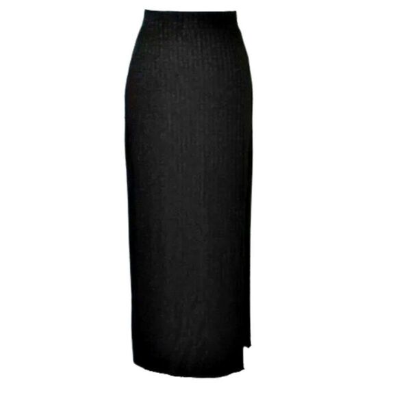 Julia Dresses & Skirts - Maxi Skirt Lightweight Ribbed Knit Wide Waistband Side Slit Black Sz Women's S/M